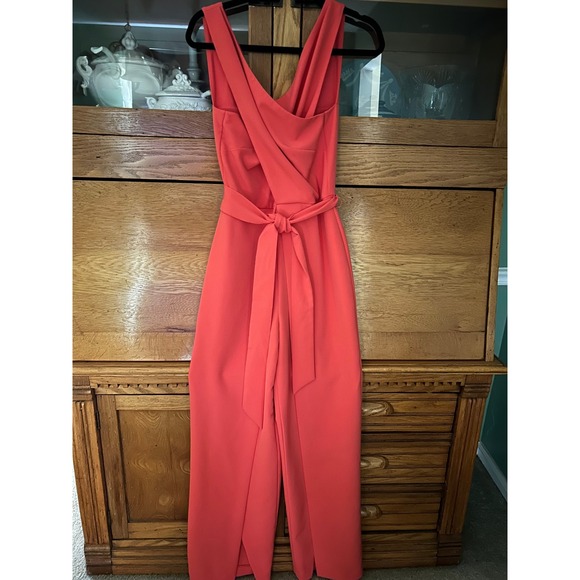 Alex Marie Pants - Alex Marie Coral Pink Wide Leg Jumpsuit Sleeveless Surplice Tie Waist Size 8